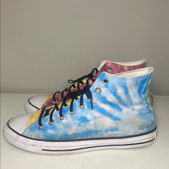 Converse Tie-Dye smile happy blue yellow red and green High-Top Sneakers - Picture 1 of 8